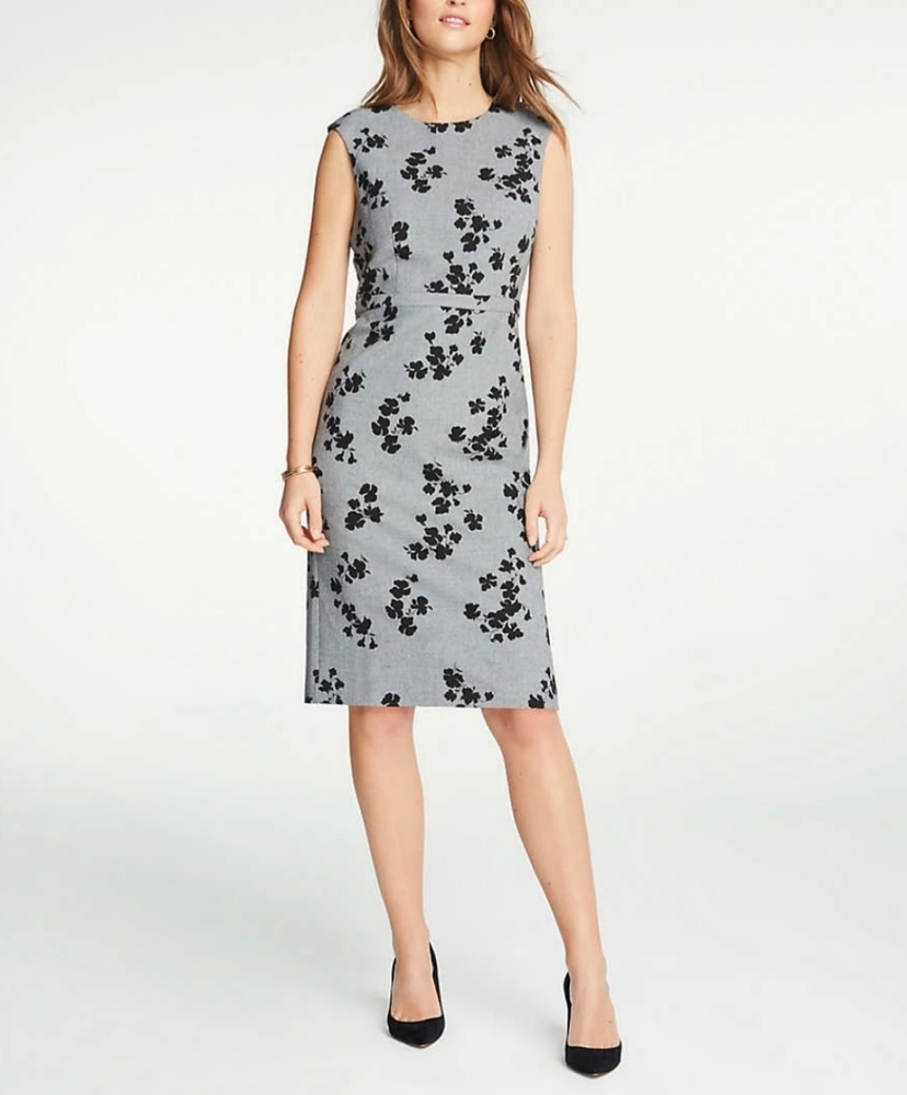 Ann Taylor Floral Cap Sleeve Sheath Dress In Gray
